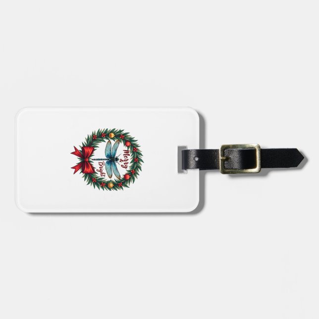 Holiday Wreath Dragonfly Luggage Tag (Front Horizontal)