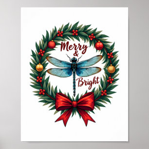 Holiday Wreath Dragonfly Poster