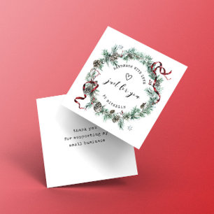 Holiday Wreath Handmade With Love Script Thank You Enclosure Card