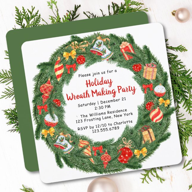 Holiday Wreath Making Party Christmas Invitations (Creator Uploaded)