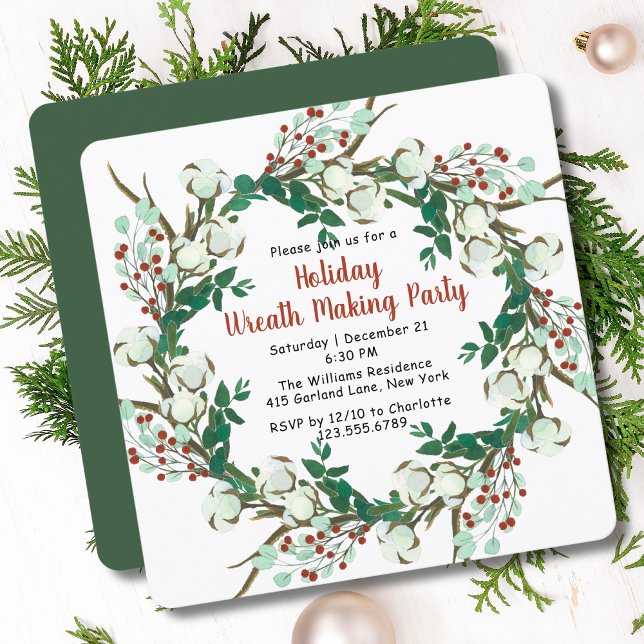 Holiday Wreath Making Party Christmas Invitations (Creator Uploaded)