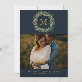 Holiday Wreath Monogram Photo Card