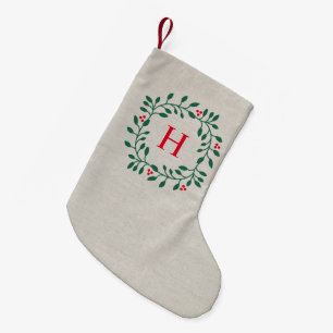 Holiday Wreath Monogram Small Christmas Stocking