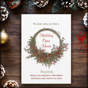 Holiday Wreath Open House Custom Christmas  Invitation