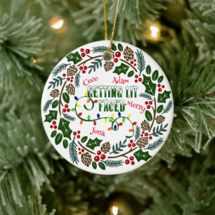 Holiday Wreath Ornament, Get Lit Christmas  Ceramic Tree Decoration
