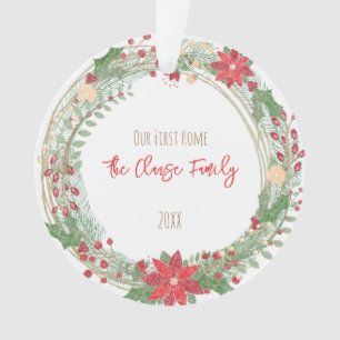 Holiday Wreath Our First Home Year Name Address Ornament