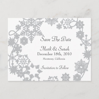 Holiday Wreath Silver Save The Date Announcement Postcard