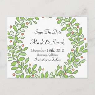 Holiday Wreath Sketched Save The Date Announcement Postcard