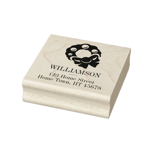 Holiday Wreath Square Return Address Rubber Stamp (Stamp)