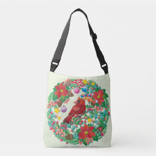 Holiday Wreath with Red Cardinal Bird Crossbody Bag