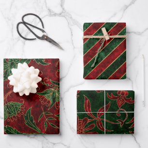 Holiday Xmas Christmas Faux Velvet Red Green Wrapping Paper Sheet