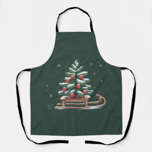 Holiday Xmas Tree Sleigh Winter Holiday Snowflakes Apron