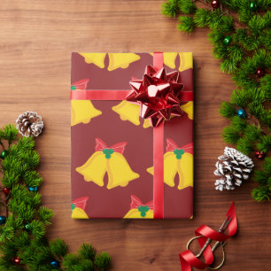 Holiday Yellow Bells with Red Bow Christmas Gift Wrapping Paper