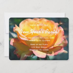 holiday yellow rose flower New Year party Invitation