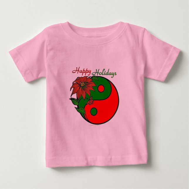 Holiday Yin Yang Poinsettia Green Red Baby T-Shirt (Front)