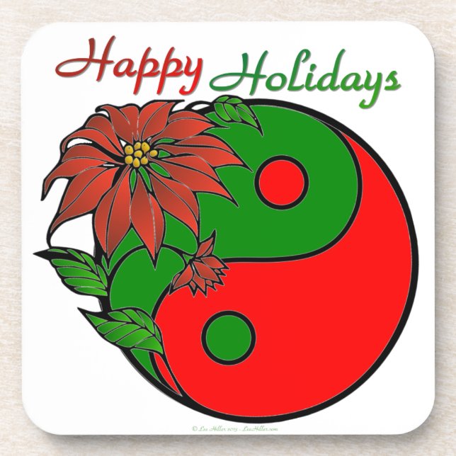 Holiday Yin Yang Poinsettia Green Red Coaster (Front)