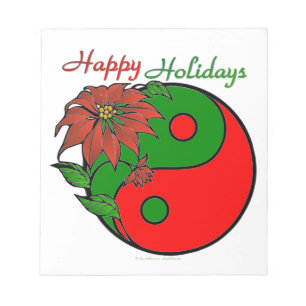 Holiday Yin Yang Poinsettia Green Red Notepad