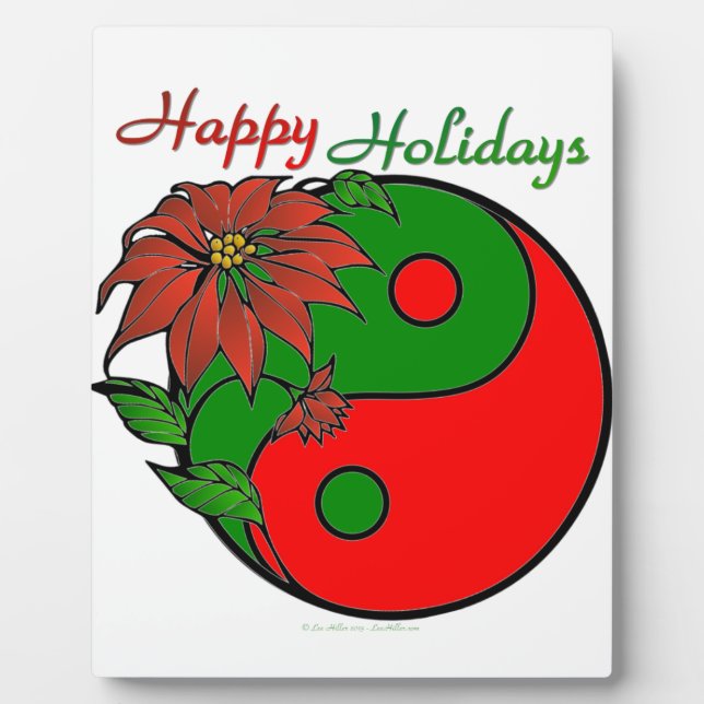 Holiday Yin Yang Poinsettia Green Red Plaque (Front)