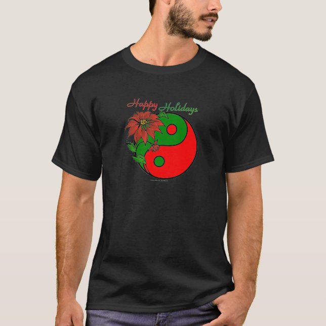 Holiday Yin Yang Poinsettia Green Red T-Shirt (Front)