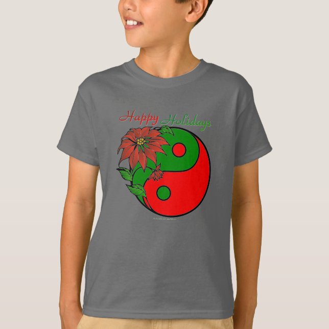 Holiday Yin Yang Poinsettia Green Red T-Shirt (Front)