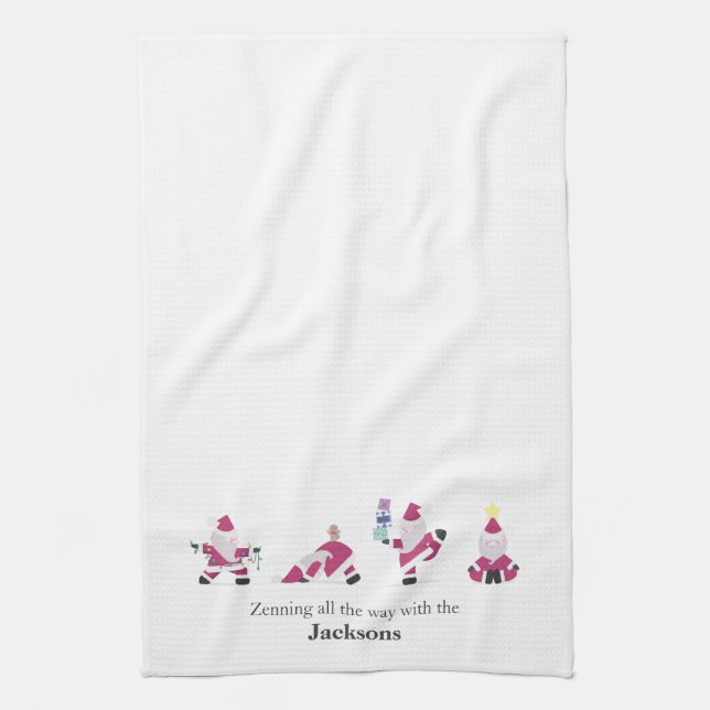 Holiday Yogi Yoga Santa Family Tea Towel (Vertical)