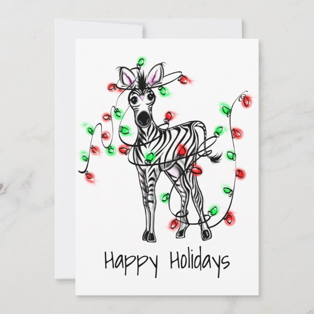Holiday Zebra, red, green Christmas twinkle lights (Front)