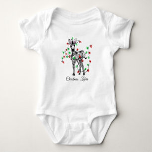 Holiday Zebra, red, green Christmas twinkle lights Baby Bodysuit