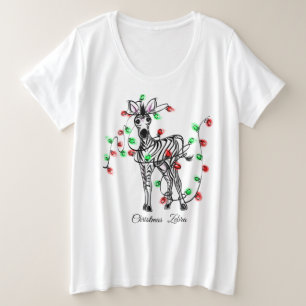 Holiday Zebra, red, green Christmas twinkle lights Plus Size T-Shirt