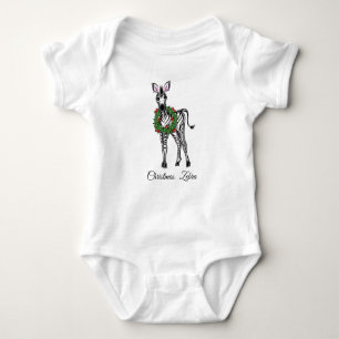Holiday Zebra with red and green holly wreath Baby Bodysuit