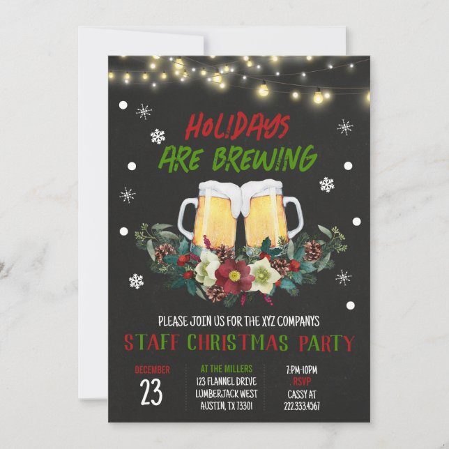 Holidays are Brewing Beer Christmas Party Invitation (Front)