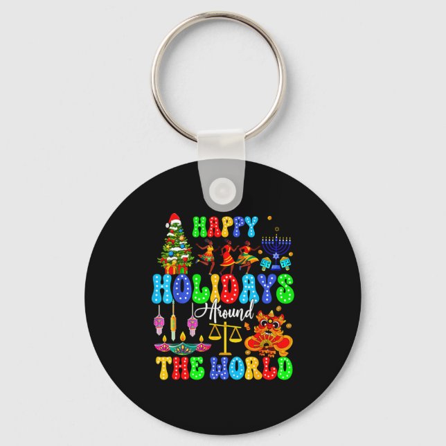 Holidays Around World Xmas Hanukkah Kwanzaa Diwali Key Ring (Front)