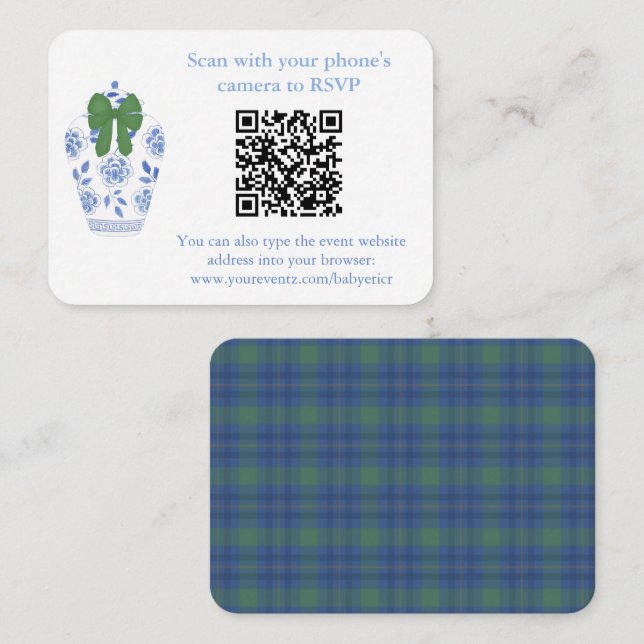 Holidays Blue Green Chinoiserie QR Code Registry Enclosure Card (Front/Back)