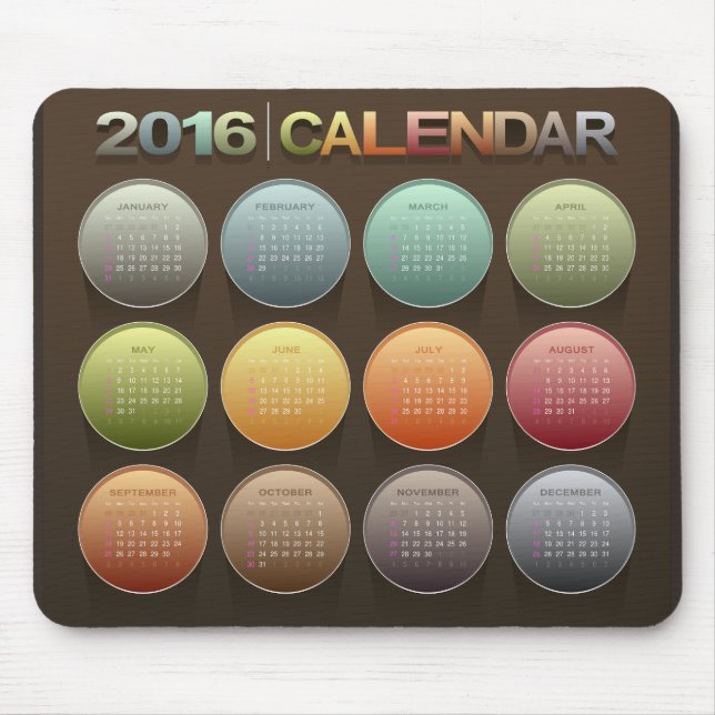 Holidays Calendars 2016 Mouse Pad (Front)