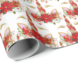 Holidays Chrismas Unicorn Lashes White Gold Merry Wrapping Paper
