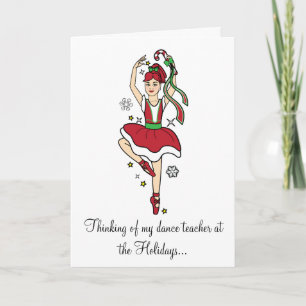 Holidays Dance Teacher Ballerina with Candy Cane Holiday Card