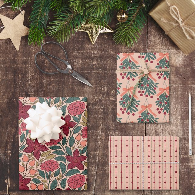Holidays florals & Mistletoe  Wrapping Paper Sheet (Creator Uploaded)