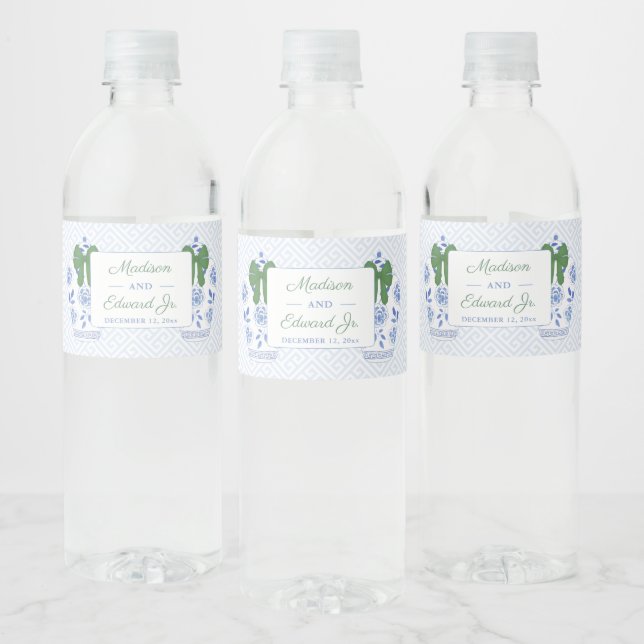 Holidays Ginger Jar Green Bow Wedding Shower Party Water Bottle Label (Bottles)