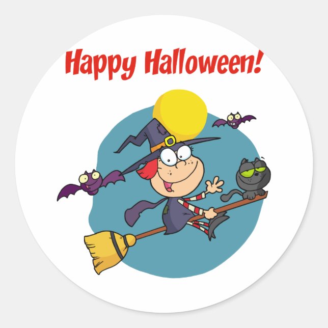 Holidays Greeting With Halloween Little Witch Classic Round Sticker (Front)
