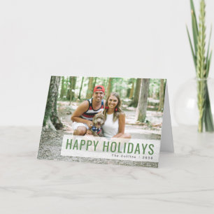 Holidays Modern   Photo Fun Green Happy Dog Couple Holiday Card