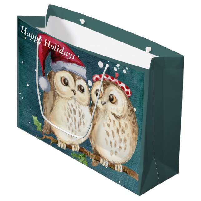 Holidays Owls Large Gift Bag (Front Angled)