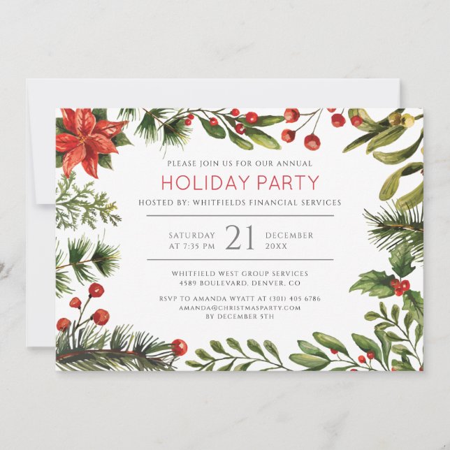 Holidays Red Berries Corporate Christmas Party Invitation (Front)
