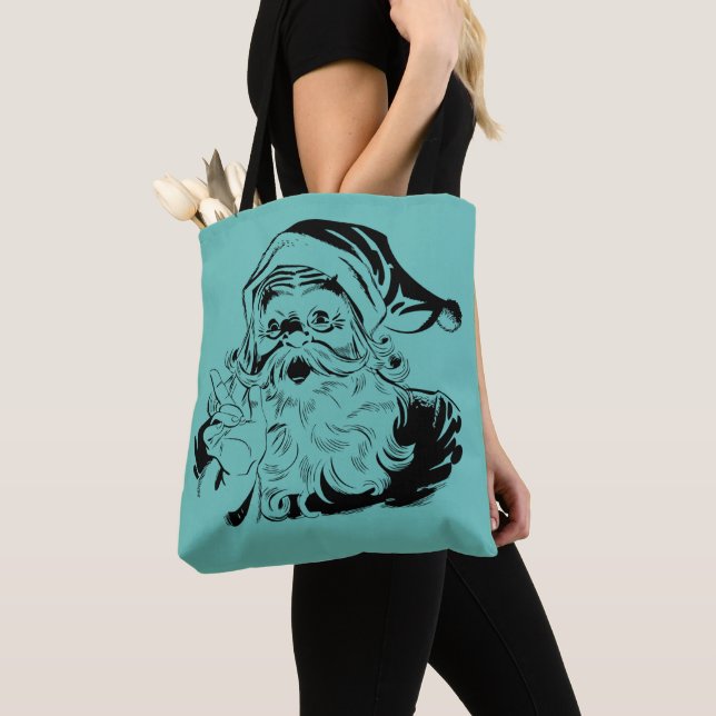 Holidays Santa Clause Christmas Teal Tote Bag (Close Up)