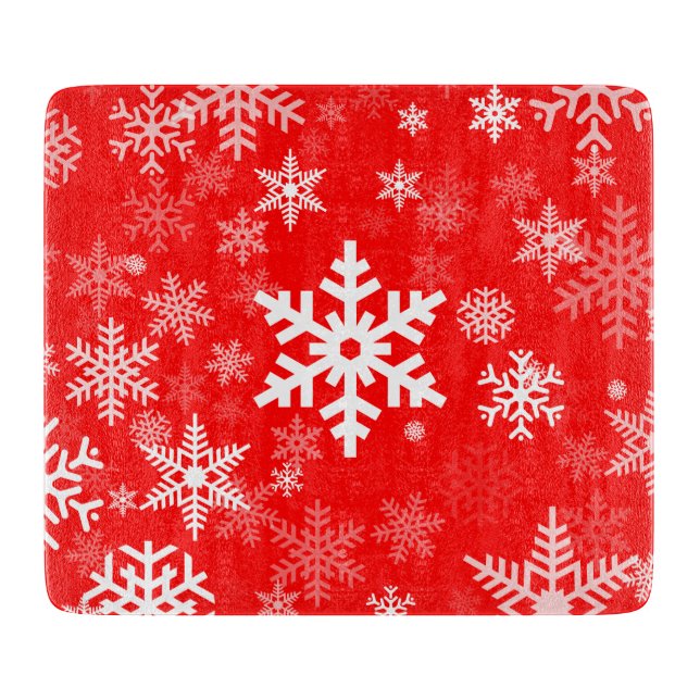 Holidays Snowflakes motif in red for Everyone Cutting Board (Front)