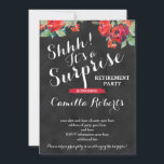 Holidays Surprise Party Chalkboard Cards<br><div class="desc">Surprise Party Invitation Cards for a lady or perhaps a couple. Red Christmas Holiday Flowers and greenery against a chalkboard background.

I have set this design up to say "RETIREMENT PARTY" but you can change this to any thing you wish.</div>