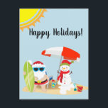 Holidays Tropical Beach Snowman Santa  Christmas Postcard<br><div class="desc">This design was created through digital art. It may be personalized by clicking the customize button and changing the photo, color, adding a name, initials or your favorite words. Contact me at colorflowcreations@gmail.com if you with to have this design on another product. Purchase my original abstract acrylic painting for sale...</div>