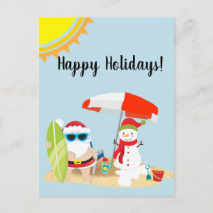 Holidays Tropical Beach Snowman Santa  Christmas Postcard