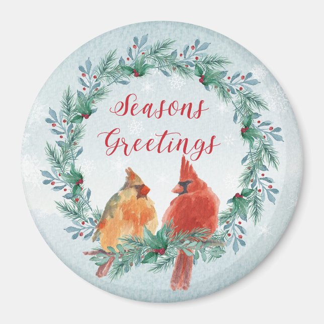 Holidays - WC Wreath with Cardinal Pair Magnet (Front)
