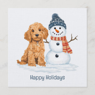 Holidays Winter Goldendoodle Dog Snowman Invitation