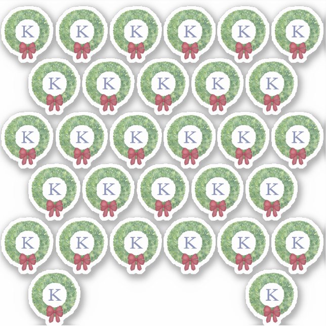 Holidays Wreath Red Bow Monogram Envelope Seal (Front)