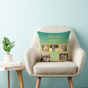 Holidiay Family Collage with Gold Script Cushion